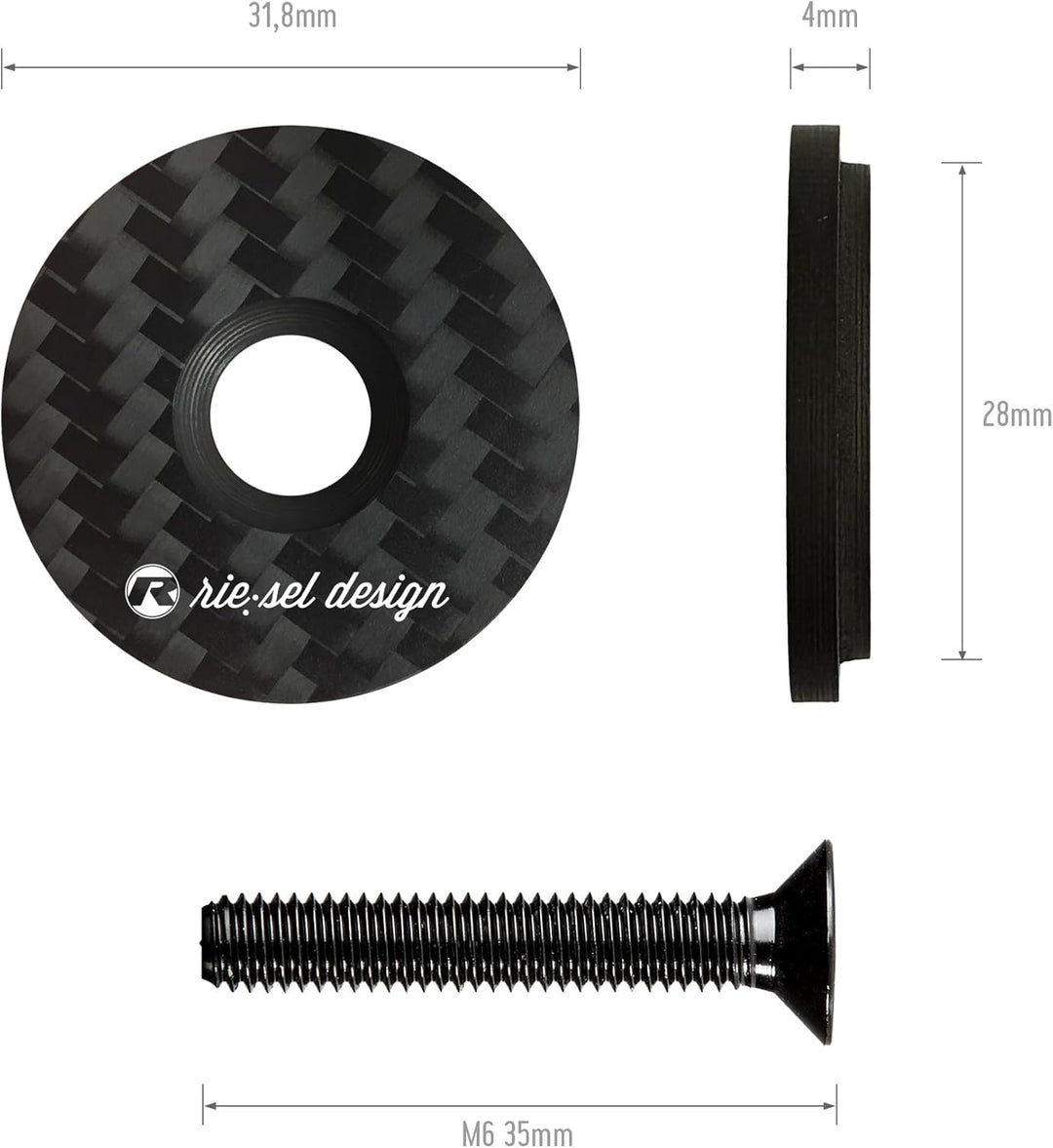 Riesel Design® 1x stem:Cap Ahead Kappe aus Carbon inkl. Aluminium Schraube für Rennrad, Cyclocrosser