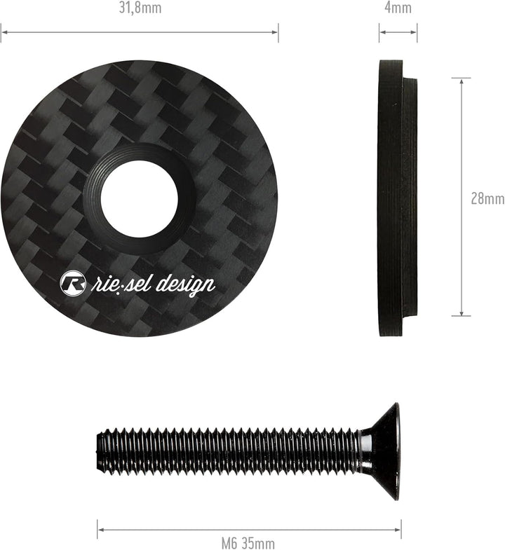 Riesel Design® 1x stem:Cap Ahead Kappe aus Carbon inkl. Aluminium Schraube für Rennrad, Cyclocrosser