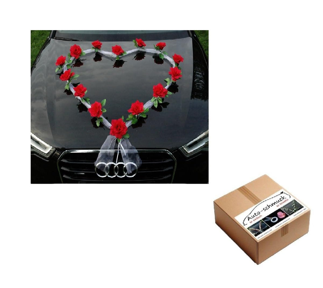 Organza Herz Auto Schmuck Braut Paar Rose Deko Dekoration Autoschmuck Hochzeit Car Auto Wedding Deko