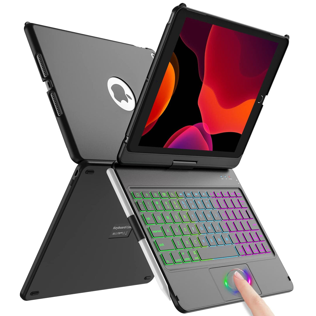 aMZCaSE Tastatur Hülle für iPad 10.2 für 9/8/7 Gen (2020),360° Flip Hardshell Slim Cover Kabellose B
