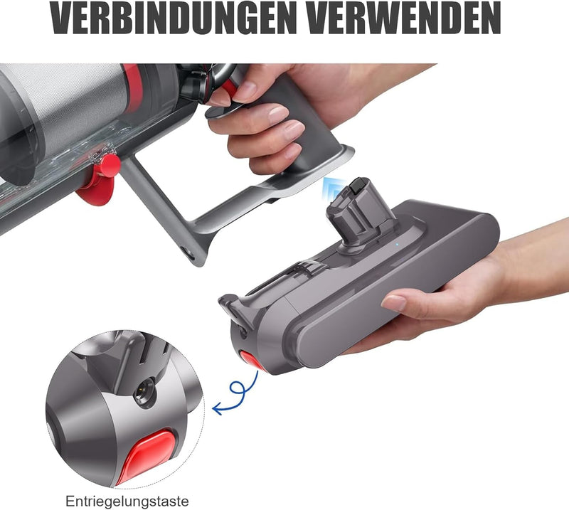 V11 Akku Kompatibel mit Dyson V11 Akku 6000mAh Button Click in Installation Style V11 SV15 SV16 SV22