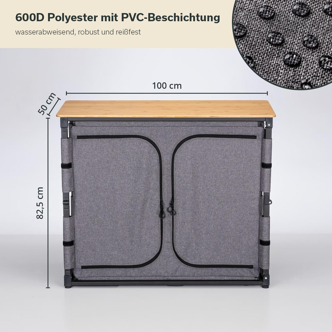 Skandika Campingschrank Triabo |Bambus Arbeitsplatte, Outdoor-Schrank faltbar, 4 Fächer mit festen E
