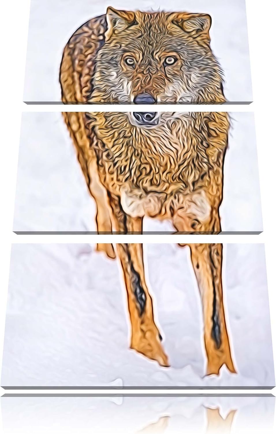Wolf in Schneelandschaft Spezial 3-Teiler Leinwandbild 120x80 Bild auf Leinwand, XXL riesige Bilder
