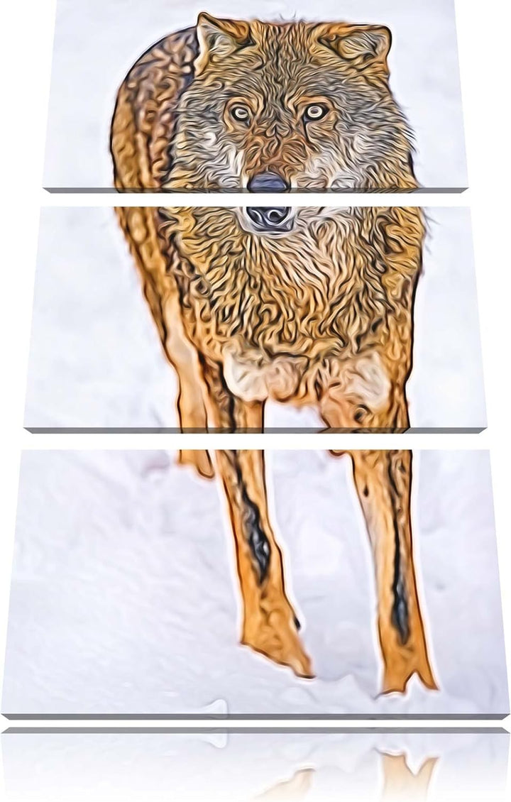 Wolf in Schneelandschaft Spezial 3-Teiler Leinwandbild 120x80 Bild auf Leinwand, XXL riesige Bilder
