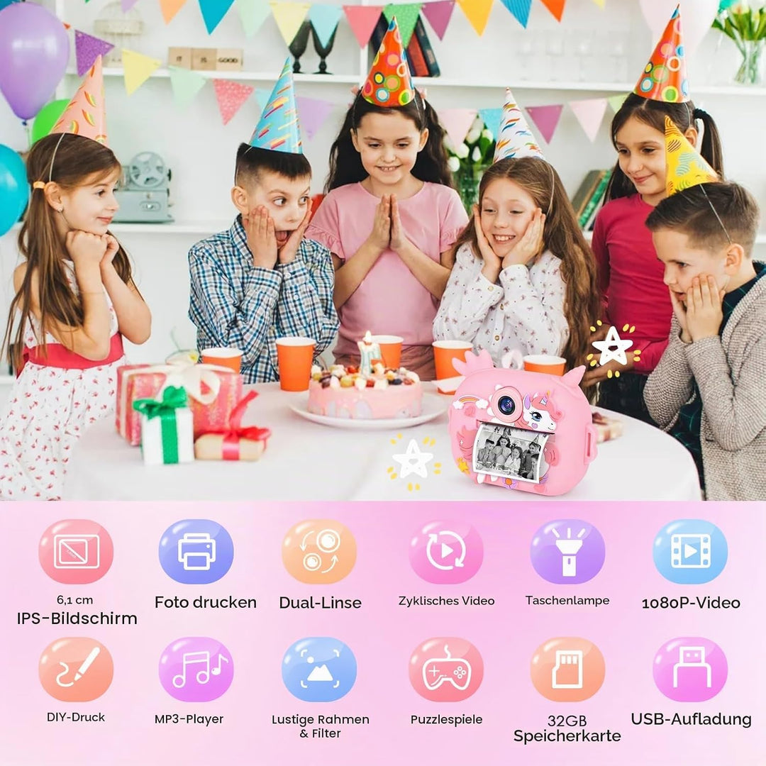 Sofortbildkamera, 2,4 Zoll (6,1 cm) Display, Digitalkamera für Kinder, Videokamera mit Druckpapier u