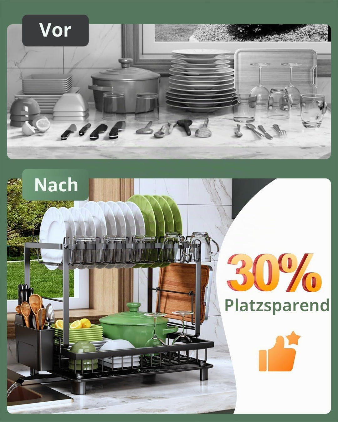 Multifunktionales Abtropfgestell für Geschirr (Schwarz), Schwarz