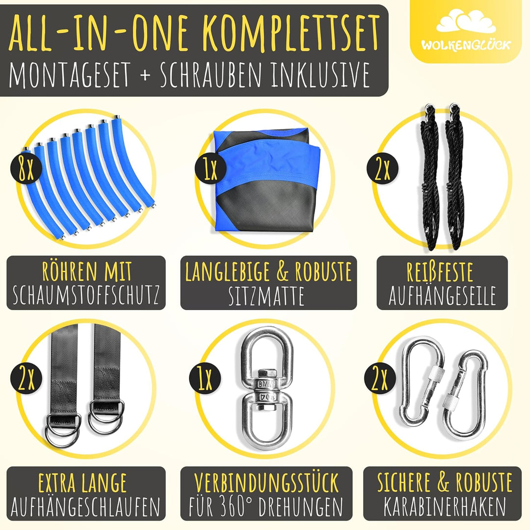 WOLKENGLÜCK® Nestschaukel [Ø 110 cm] - Höhenverstellbare Schaukel Outdoor & Indoor für Kinder und Er