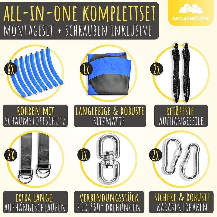 WOLKENGLÜCK® Nestschaukel [Ø 110 cm] - Höhenverstellbare Schaukel Outdoor & Indoor für Kinder und Er