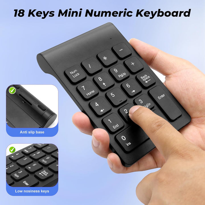 Wireless Slim Numeric Keypad 2.4G 18-Tasten Ultra-Portable Numpad für Laptop, PC, Notebook, schnelle