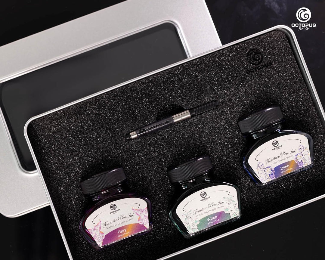 Octopus Fluids 3 x 30 ml Füllhaltertinte Sheen mit Konverter, Set MAGIC, MAGIC