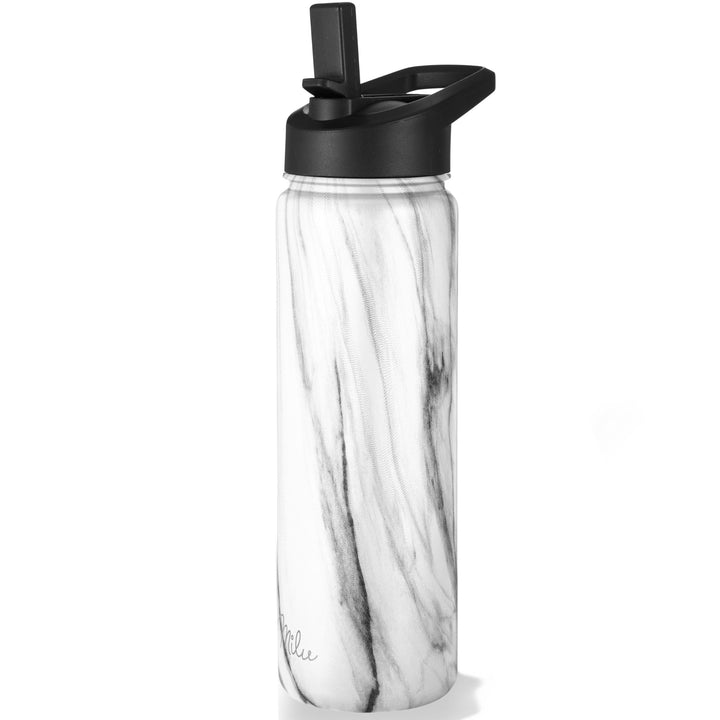 Milu Edelstahl Trinkflasche 500ml, 750ml, 1000ml (+3 Deckel) - Thermosflasche mit Strohhalm, Isolier