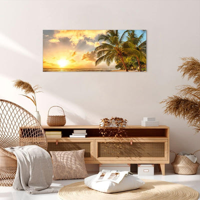 Wandbilder Dekoration Wohnzimmer Strand Meer Palme Panorama Bilder auf Leinwand 120x50cm Leinwandbil