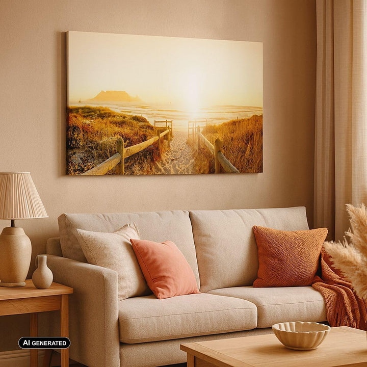 Bilder auf Leinwand 100x70cm Leinwandbild Sonnenaufgang Welle Insel Meer Gross Wanddeko Bild Schlafz