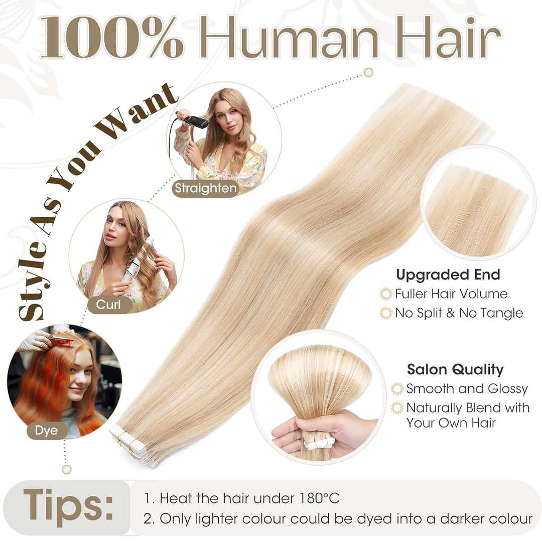 Elailite Tape Extensions Haarverlängerung - Invisible Tape Extensions Echthaar - Remy Real Human Hai