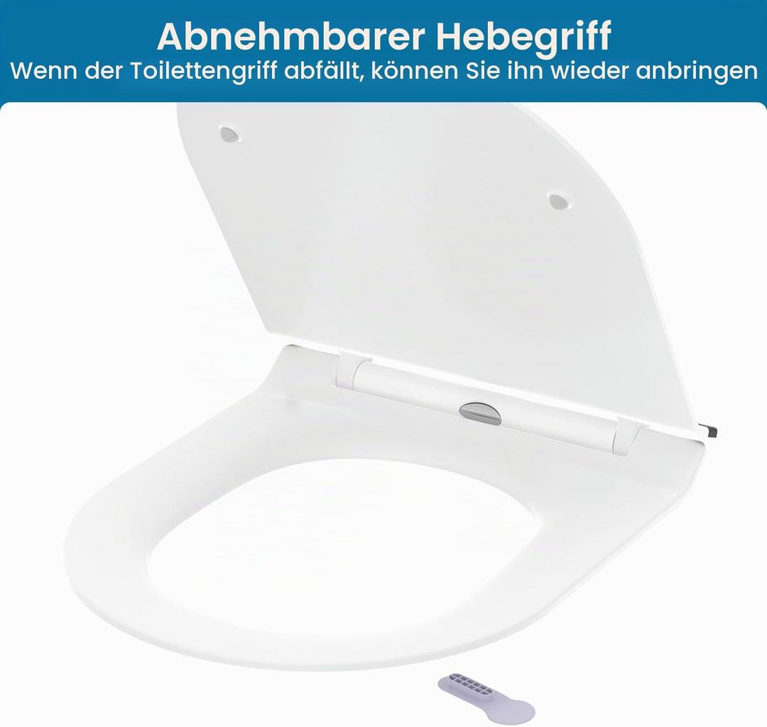 Toilettendeckel mit Absenkautomatik D-Form, Slim WC Sitz Weiss, Klodeckel Duroplast, Klobrille einfa