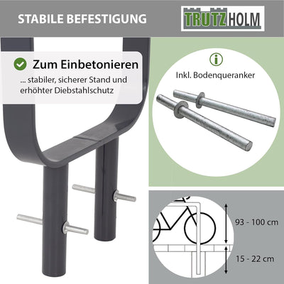 TRUTZHOLM Fahrradanlehnbügel 115x45 cm Flachstahl 12 mm pulverbeschichtet und rostfrei zum Einbetoni