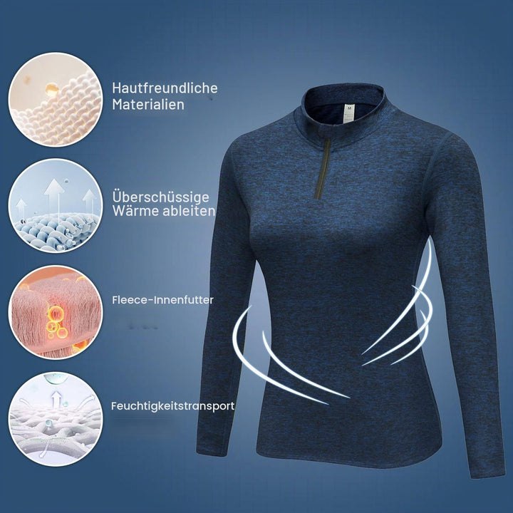 WOWENY Fleecepullover Damen 1/4 Zip Funktionsshirt Fleece warm Laufshirt Langarm mit Stehkragen, Atm