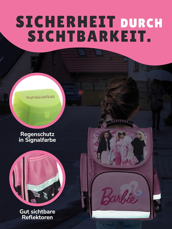 Familando - Schulranzen Set CLOU - 5-teilig mit Federmappe - Barbie - Ergonomisch, stabil & mit gepo
