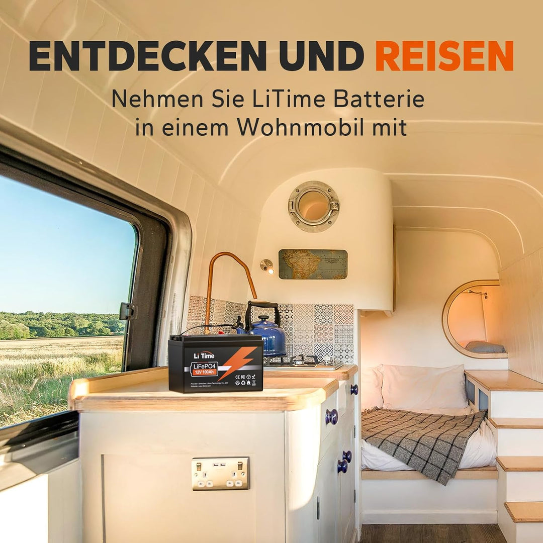 LiTime LiFePO4 Batterie 12V 100Ah, 1280Wh Lithium Akku mit 100A BMS, 4000-15000 Zyklen Ladezyklen, U