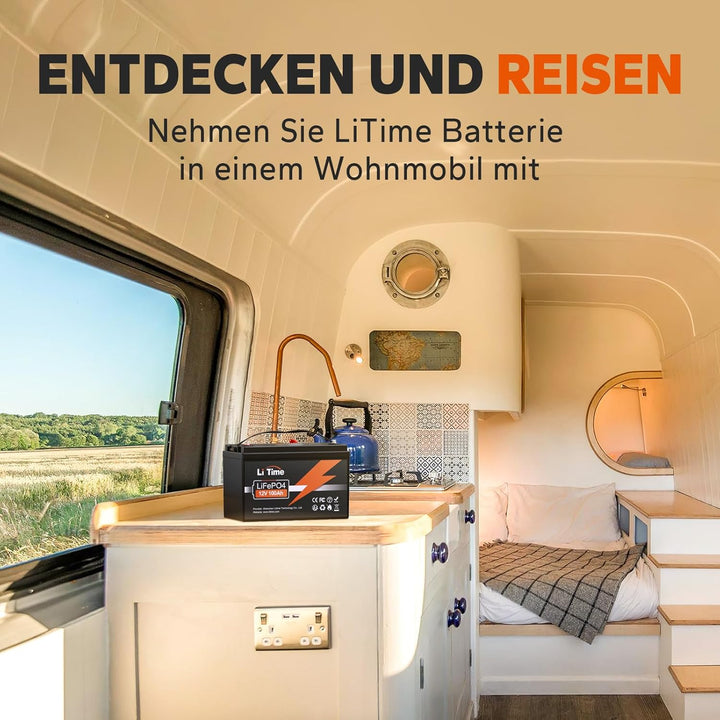 LiTime LiFePO4 Batterie 12V 100Ah, 1280Wh Lithium Akku mit 100A BMS, 4000-15000 Zyklen Ladezyklen, U