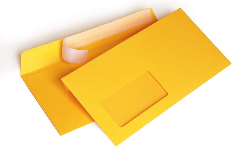 Briefumschläge DIN lang C6/5 114x229 mm gelb 120 g/m² mit Fenster haftklebend (204AF) (500), 500
