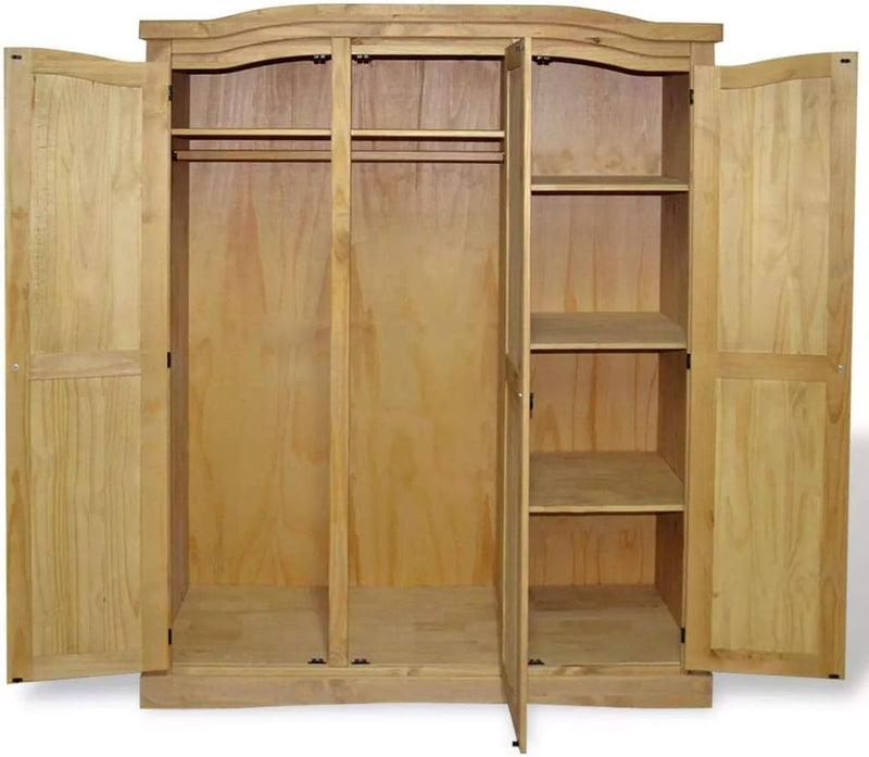 Tidyard Garderobenschrank Dielenschrank Kleiderschrank mit 3 Türen, im Mexiko-Stil, aus Kiefernholz,