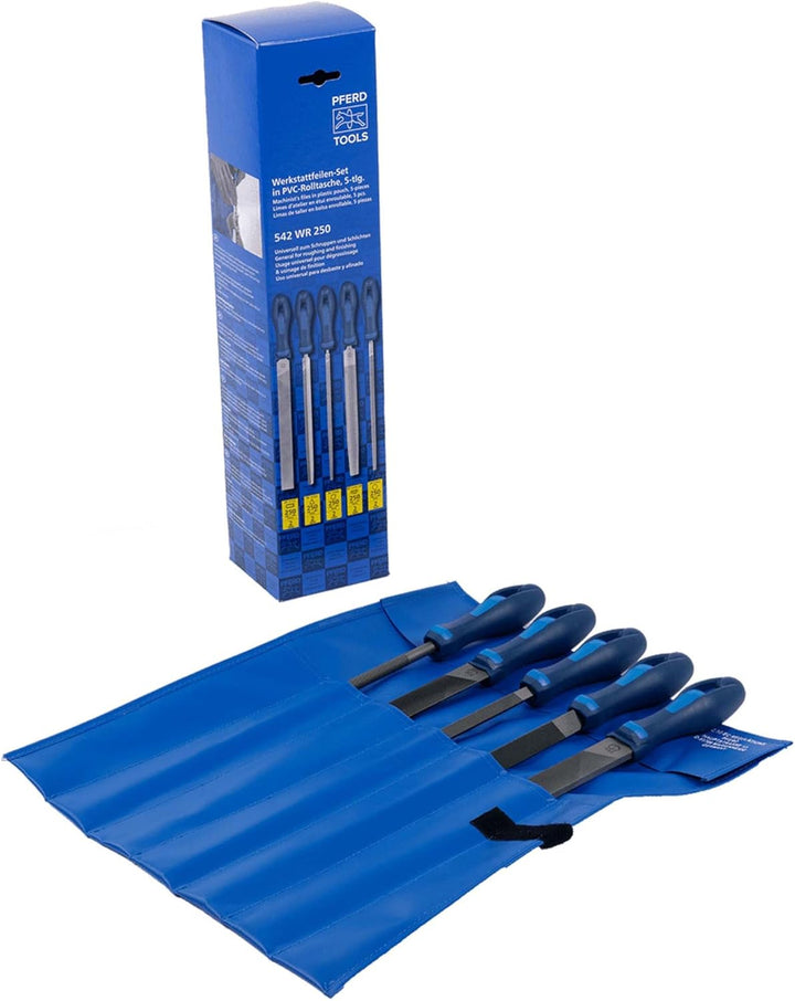 Feilensatz L.250mm Hieb 2 2K-Ergo PFERD Werkstattfeilen-Set in PVC-Rolltasche Kreuzhieb H2 Länge 250