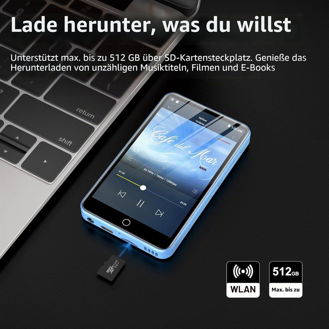 MP3-Player mit Bluetooth und WiFi, ZAQE 80GB Speicher& Android OS, 4" Touchscreen Spotify Musik&Vide