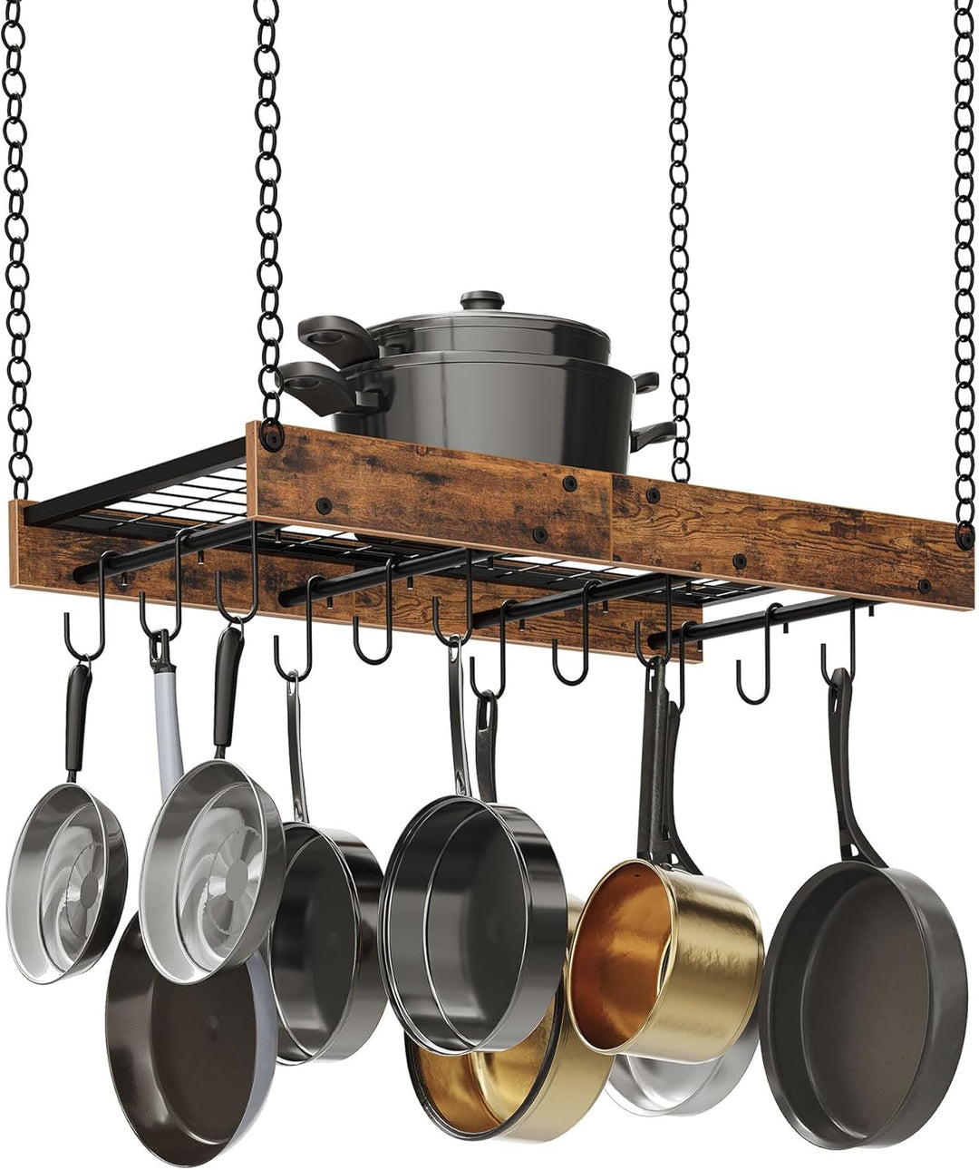Wandregal Küche, 61 cm, Küchenregal hängend, Topfregal, Aufbewahrungsregal, rustikale Note, Deckenre