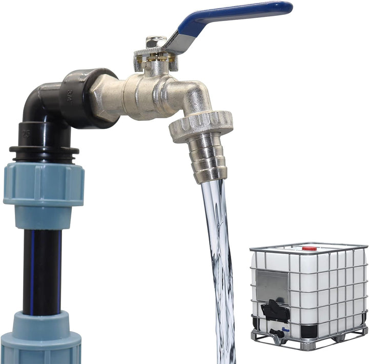 IBC Verbindungssets, Verbindungsset für IBC Regenwassertanks mit 3/4" Schwananhals Garten Wasserhahn