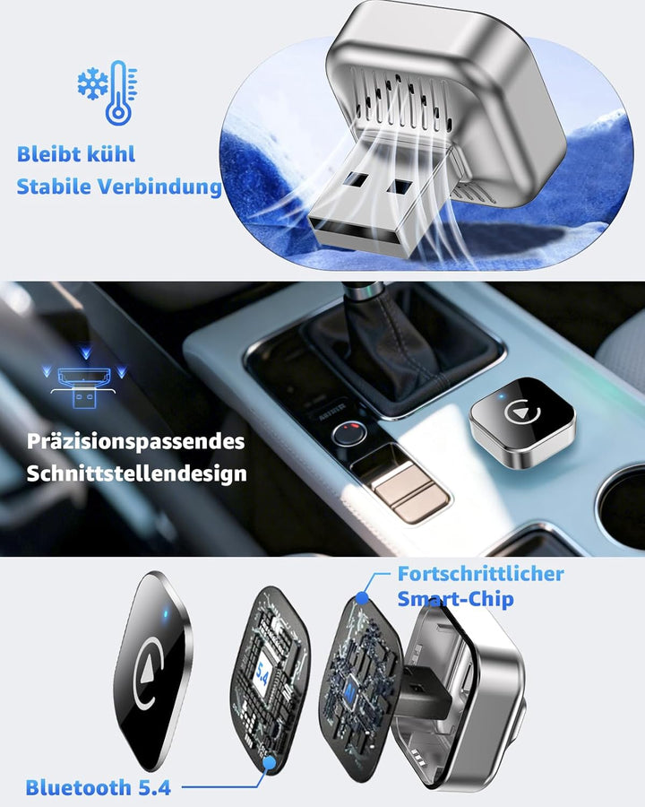 Wireless CarPlay Adapter, Kabelloser CarPlay & Android Auto Adapter, USB Dongle mit Schneller Automa