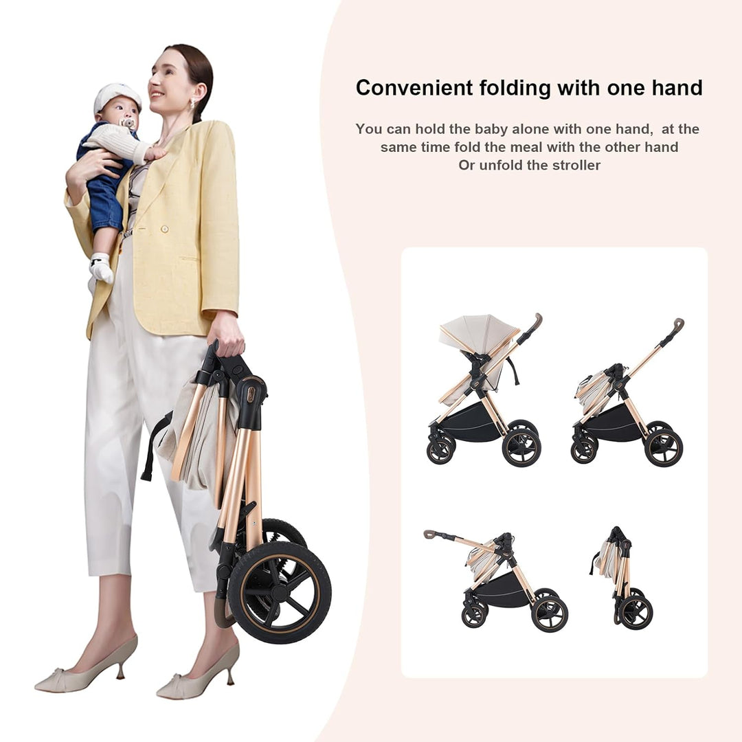 Shineey kinderwagen 3 in 1 Buggy Babybett Komplett Set Einem Klick Zusammenklappbarer Kinderwagen, 3