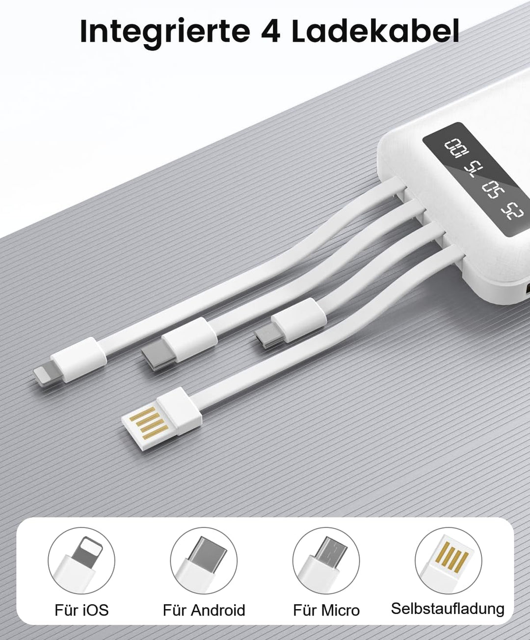 Powerbank 26800mAh 22.5W mit 4 Kabel, Power Bank USB C Schnellladefunktion mit LED Display & Halteru