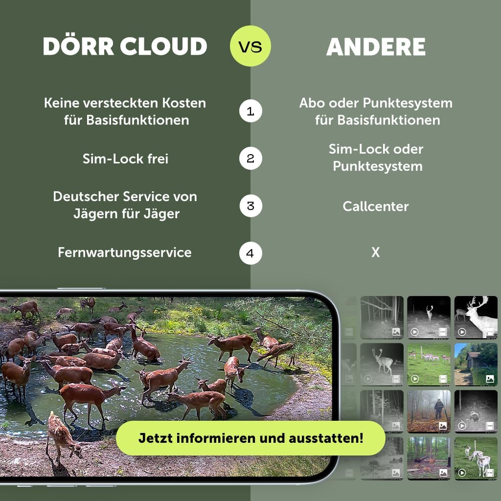 DÖRR Cloud Pro 4G Wildkamera, Überwachungskamera, 100°, Wiederaufladbar 18650, iOS & Android & Web A