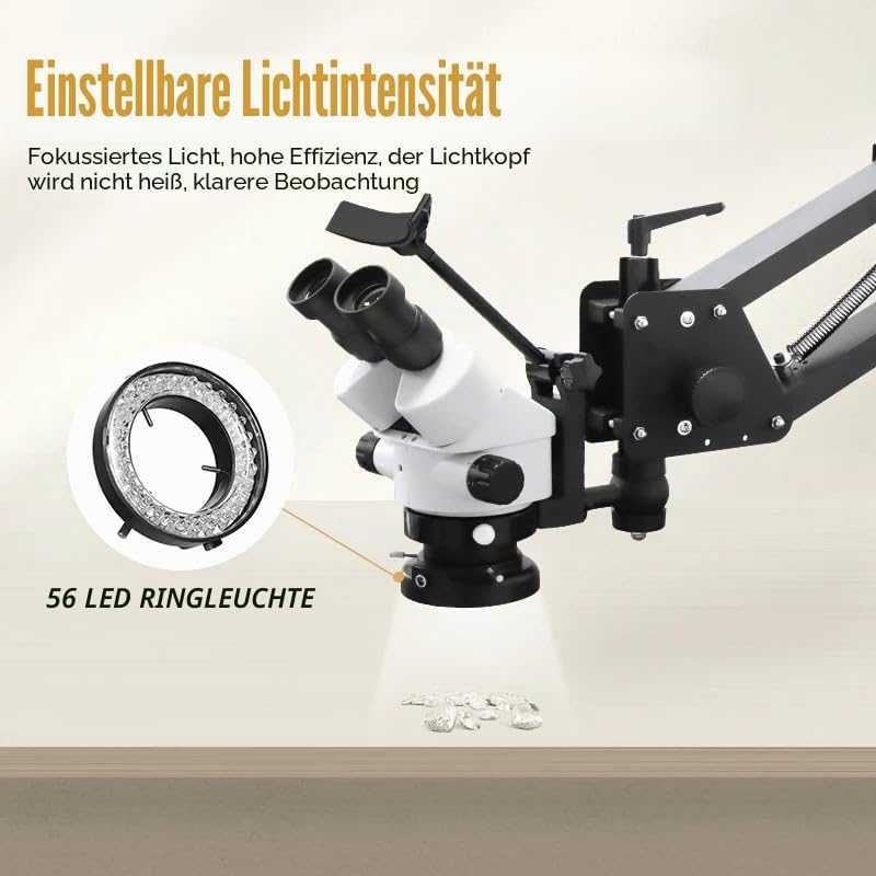 Professionelles Schmuckmikroskop mit Federarm und Universalhalterung, 7–45X kontinuierlicher Zoom, g