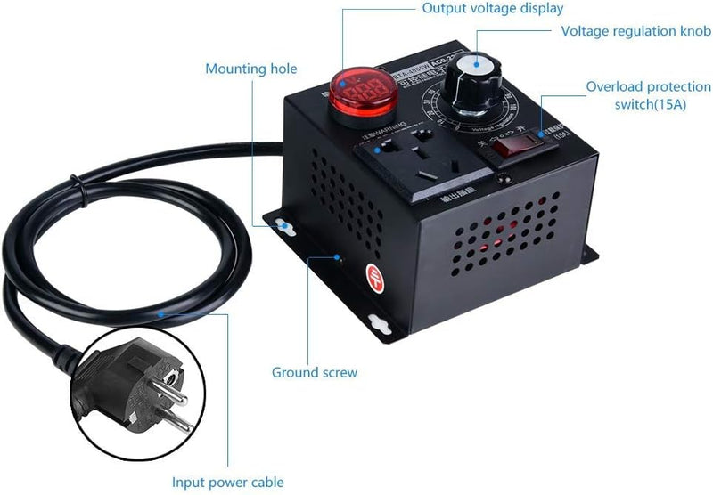 Dimmschalter AC 220V 9A 4000W SCR Spannungsregler Motor Lüfter Drehzahlregler Dimmer(EU Plug), EU Pl