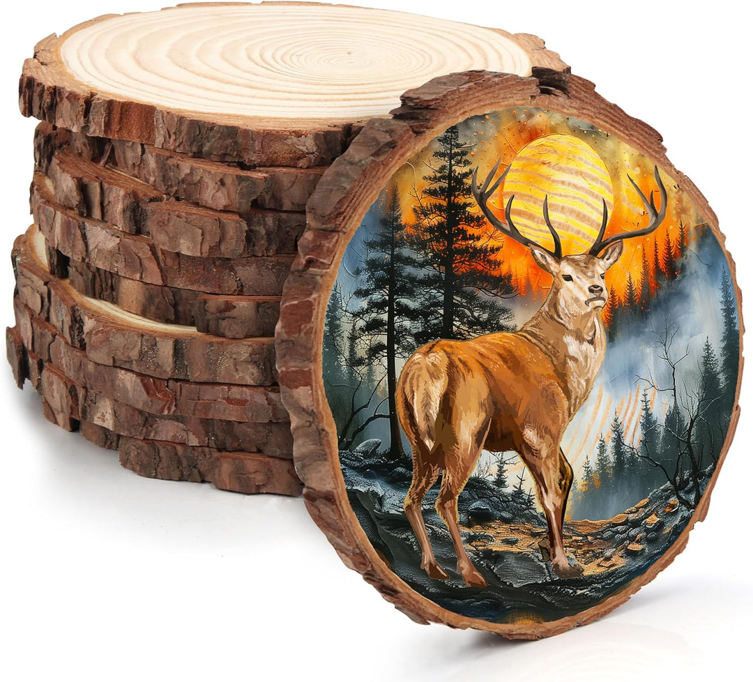 Kurtzy Natürliche Runde Holzscheiben zum Basteln (10er Pack) 14-16cm Durchmesser - Holzscheiben Rund
