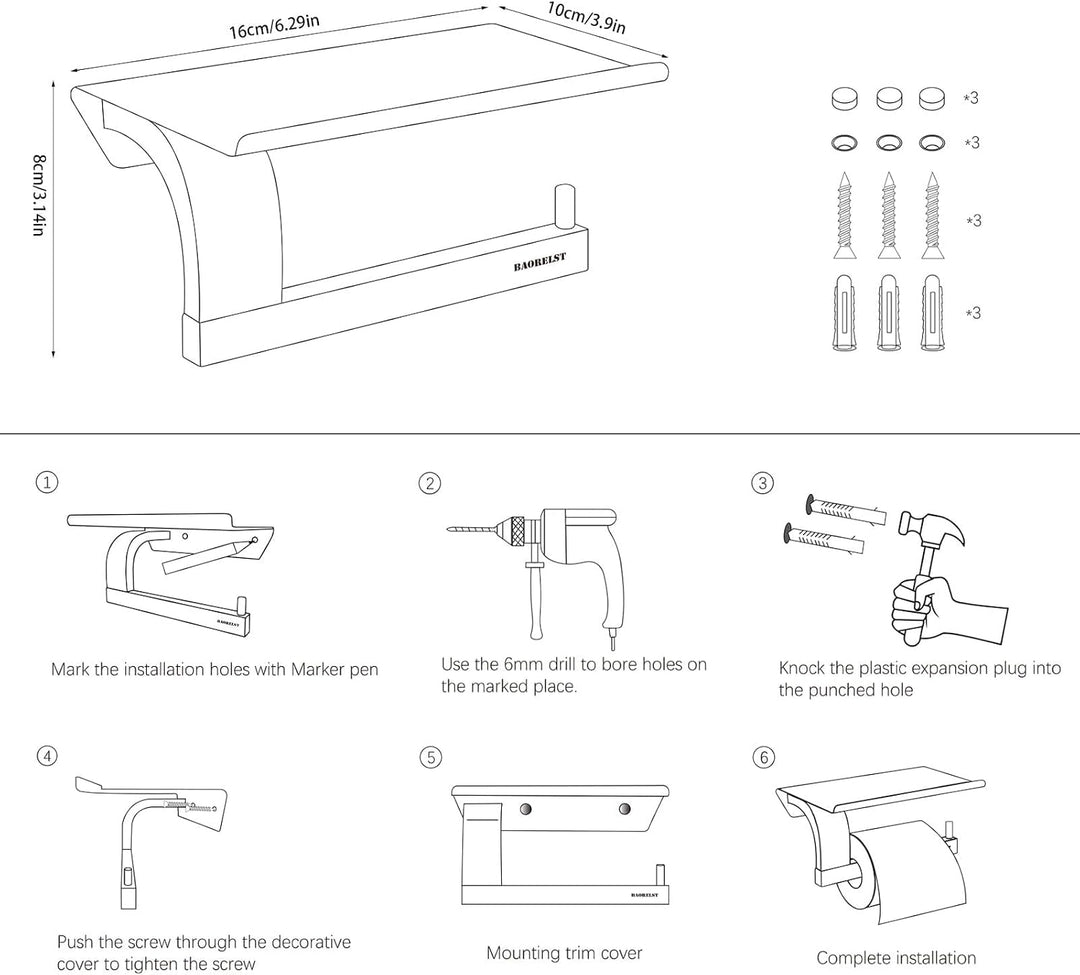 Toilettenpapierhalter mit Ablage,304 Edelstahl klopapierhalter,Wandmontage toilettenpapierhalt WC Pa