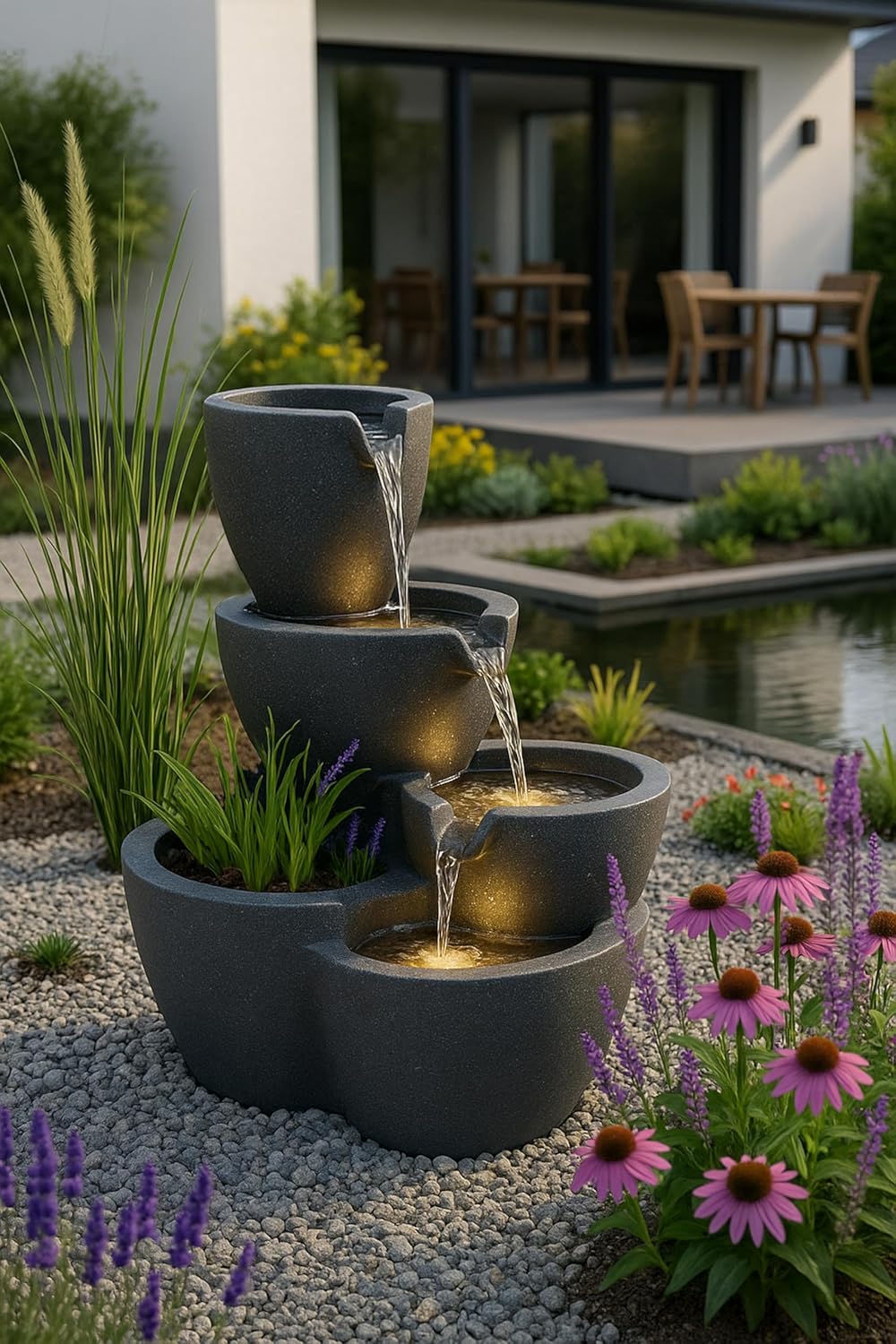 Zimmerbrunnen mit Beleuchtung Botana Gartenbrunnen bepflanzbar Springbrunnen Terrassenbrunnen (LED: