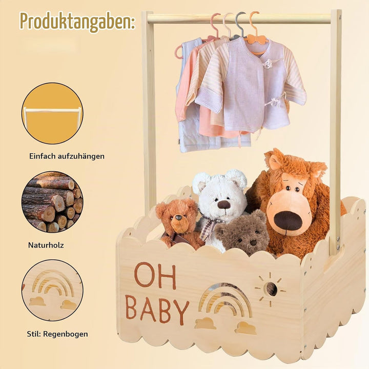 Holz Baby Geschenk Korb, 34x23x51cm Babykorb Geschenk mit Griff, Holzkiste für Babyparty mit Griff u