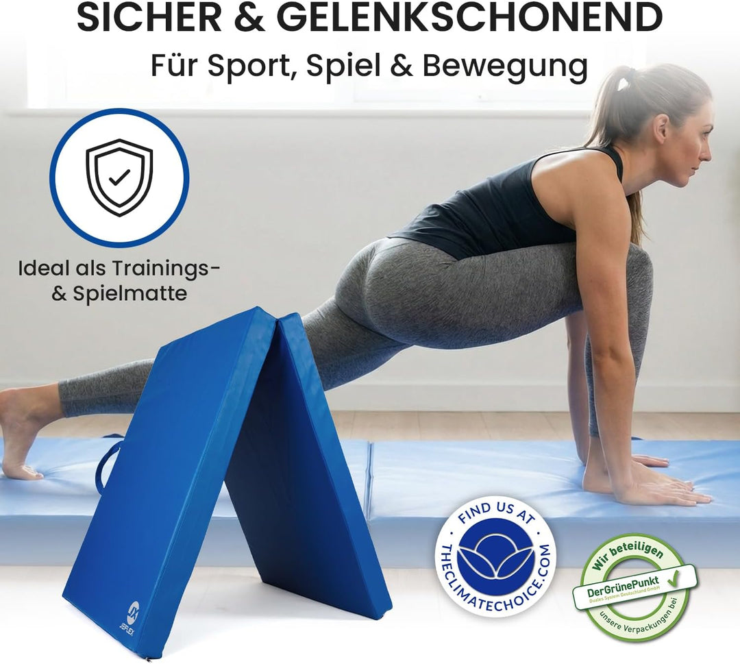 Jeflex – Klappbare Weichbodenmatte & Turnmatte 1 Mal klappbar - 200 x 70 x 8 cm - MADE IN GERMANY/Gy
