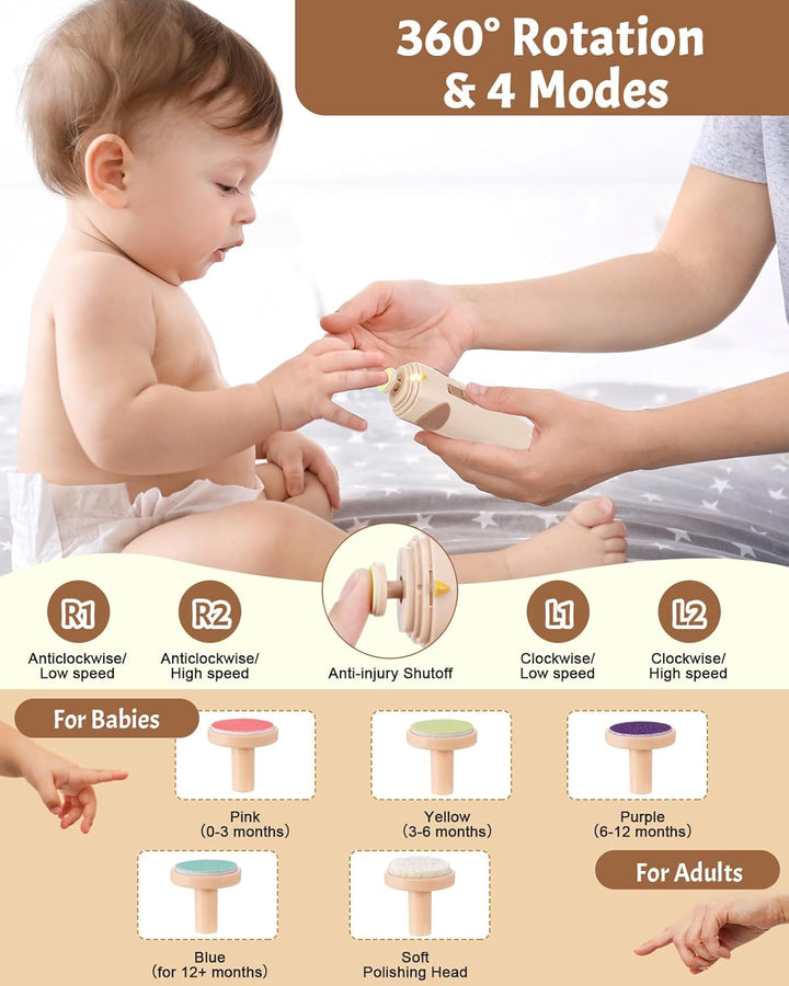 Lictin Elektrische Nagelfeile Baby, Wiederaufladbar Nagelfeile Baby, Nagelfeile Elektrisch mit Licht