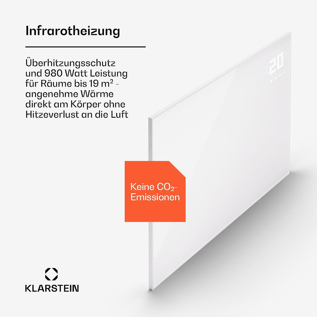 Klarstein Infrarotheizung mit Thermostat, 980W Elektroheizung, Smart Home Bild-Infrarotheizung zur W