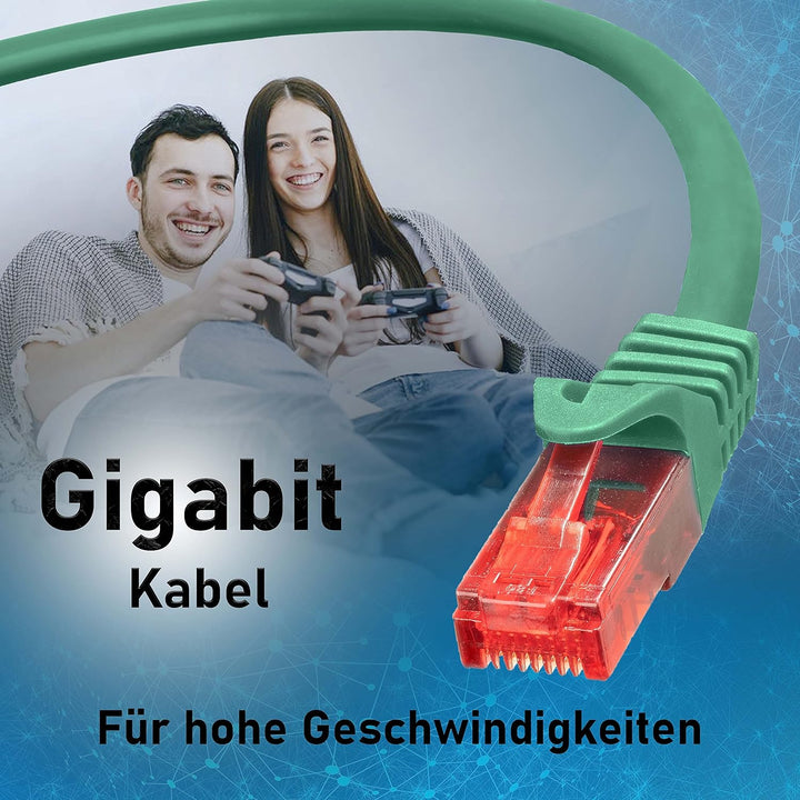 BIGtec - 10 Stück - 15m Gigabit Netzwerkkabel Patchkabel Ethernet LAN DSL Patch Kabel grün (2x RJ-45