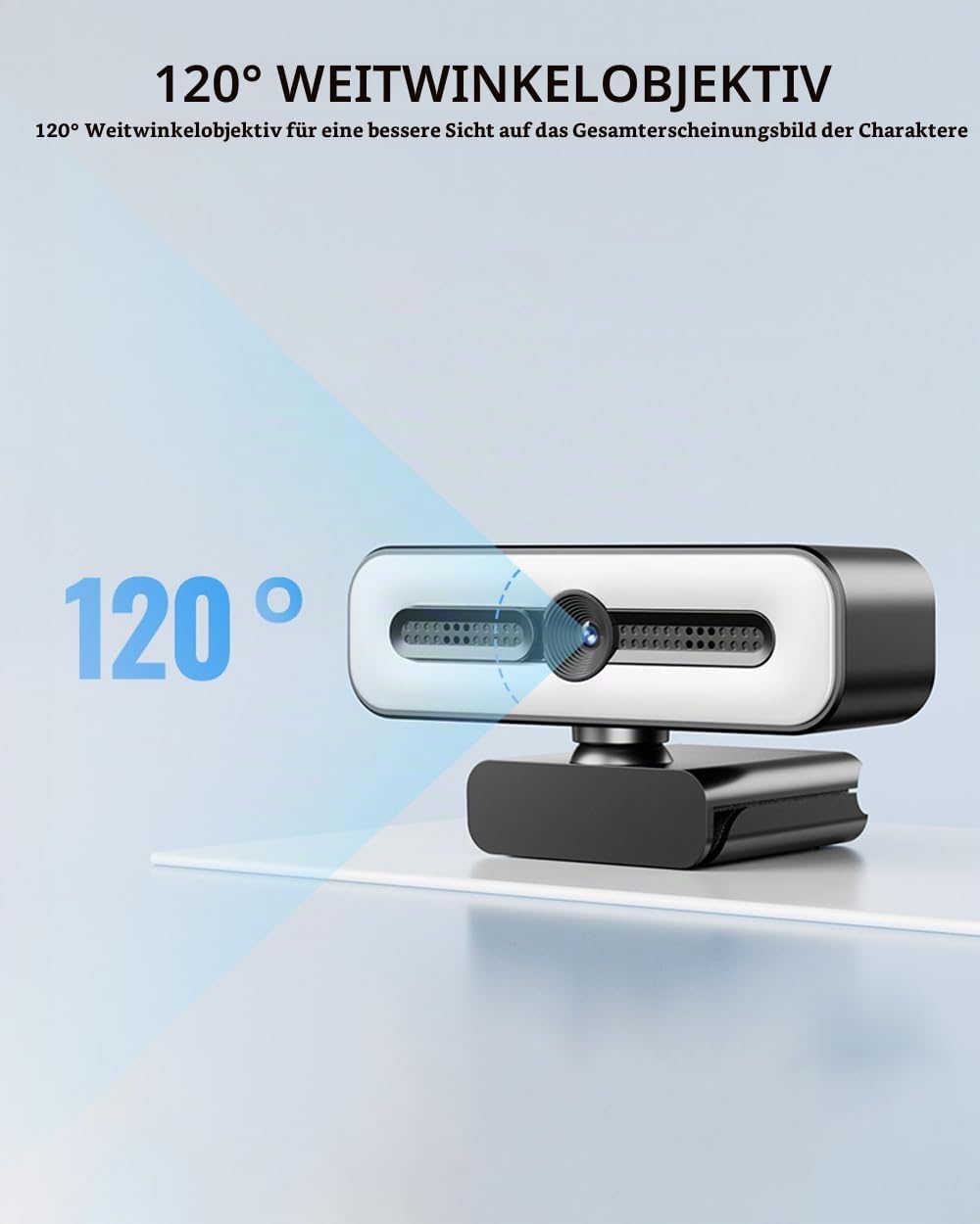 4K UHD Ring Light Webcam for PC, 1080P Web Camera with Dual AI Noise-Cancelling Mics, Auto Light Cor