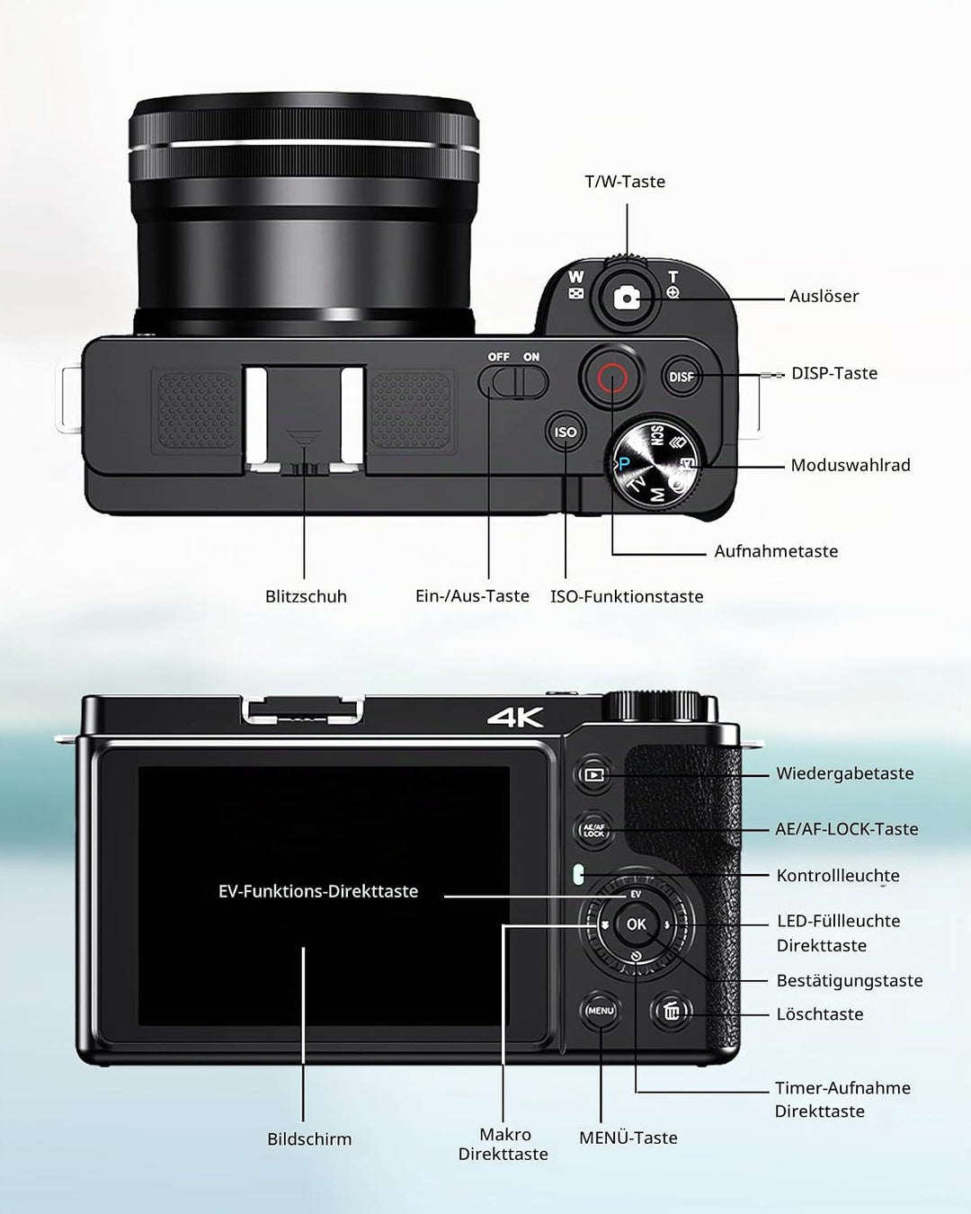 Digitalkamera 1080P, 48 Megapixel 12X Optischer Zoom Fotokamera, optischer Bildstabilisator Vlog Kam