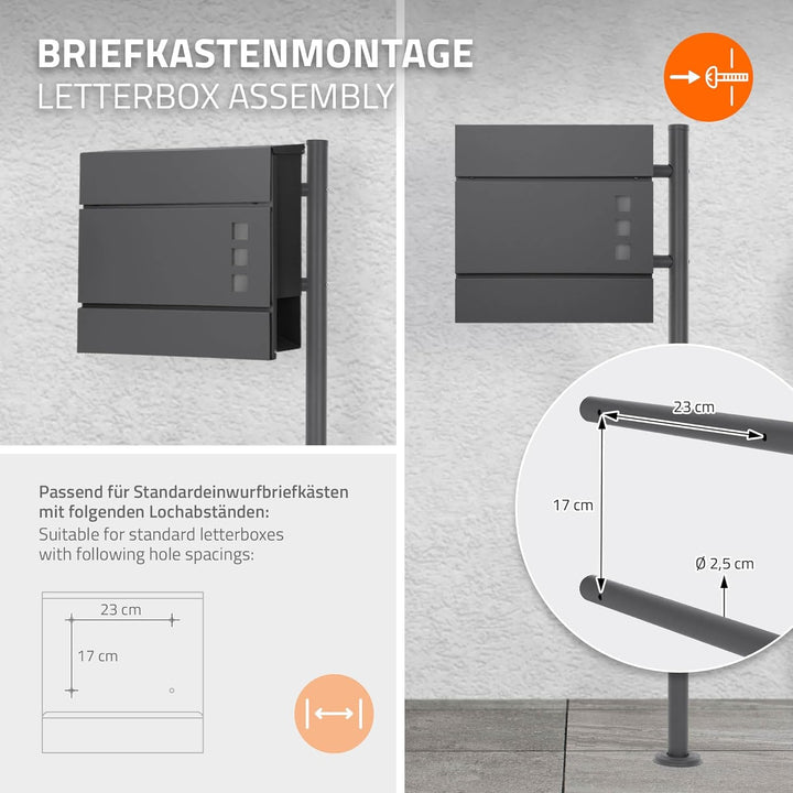 ML-Design Briefkastenständer pulverbeschichteter Edelstahl Anthrazit Gesamthöhe 120 cm Rund Freisteh