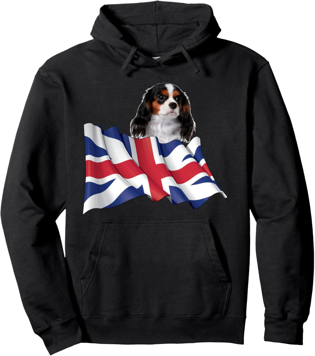 Union Jack Flag Dog Cavalier King Charles Spaniel Pullover Hoodie