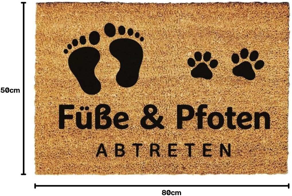 Giftstory Kokosmatte Fussmatte Kokos „Füsse und Pfoten Bitte abtreten“ für Innen und Aussen 80x50 Fu