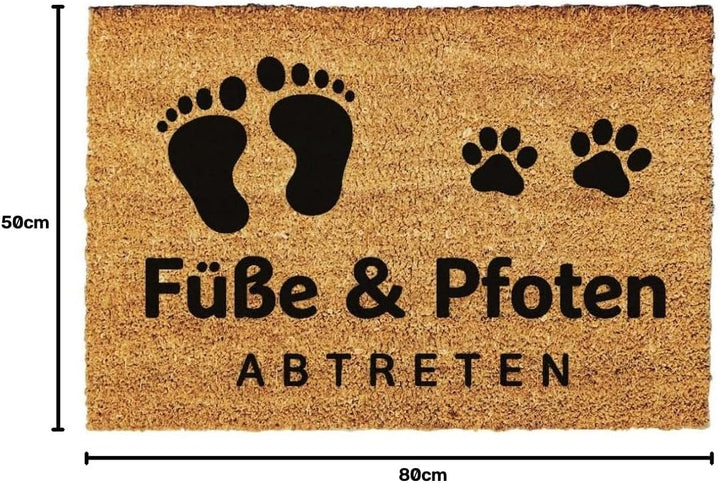 Giftstory Kokosmatte Fussmatte Kokos „Füsse und Pfoten Bitte abtreten“ für Innen und Aussen 80x50 Fu